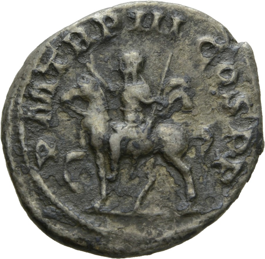 RIC IV Gordian III 81 Gordian III reverse, Gordian III, in military attire, with cloak flying behind, on horse prancing le...