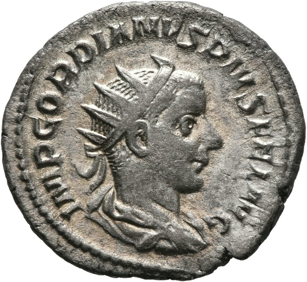RIC IV Gordian III 83 Gordian III obverse, Bust of Gordian III, radiate, draped, cuirassed, right