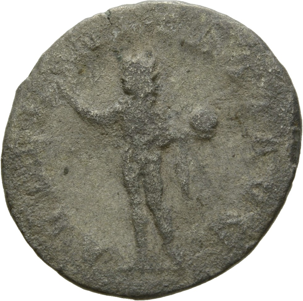 RIC IV Gordian III 83 Gordian III reverse, Sol, nude except for cloak around shoulders, standing front, head left, raising...