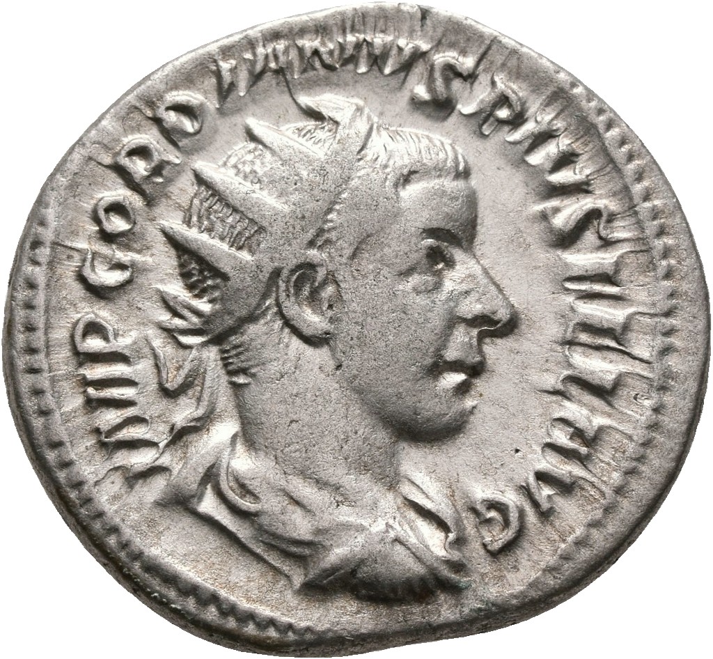 RIC IV Gordian III 84 Gordian III obverse, Bust of Gordian III, radiate, draped, cuirassed, right