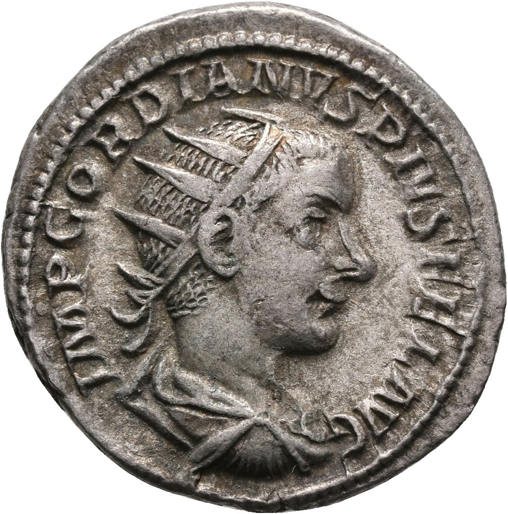 RIC IV Gordian III 87 Gordian III obverse, Bust of Gordian III, radiate, draped, cuirassed, right