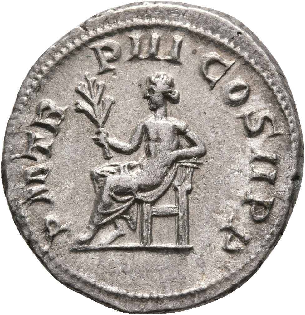 RIC IV Gordian III 87 Gordian III reverse, Apollo, nude to waist, seated left, holding branch in extended right hand and r...