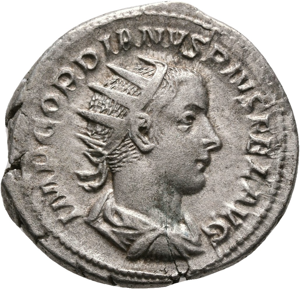 RIC IV Gordian III 88 Gordian III obverse, Bust of Gordian III, radiate, draped, cuirassed, right