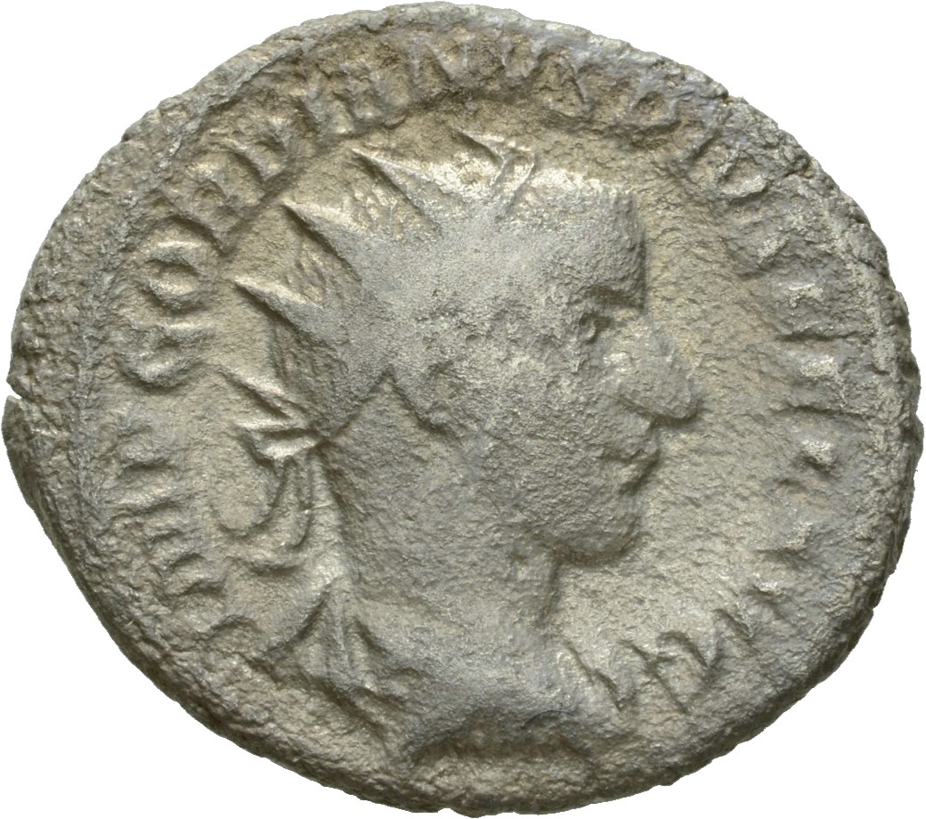 RIC IV Gordian III 89 Gordian III obverse, Bust of Gordian III, radiate, draped, cuirassed, right