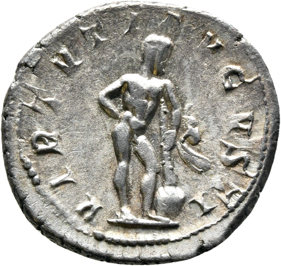 RIC IV Gordian III 95 Gordian III reverse, Hercules, nude, standing right, resting right hand on hip and resting left hand...