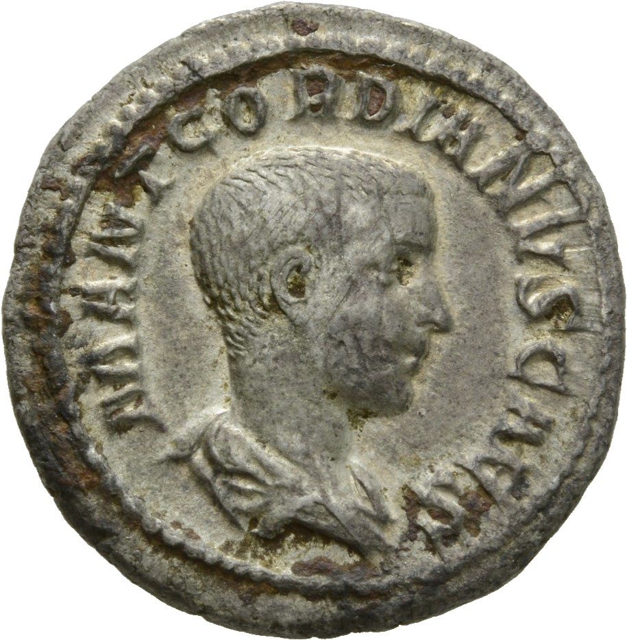 RIC IV Gordian III (Caesar) 1 Gordian III obverse, Bust of Gordian III, bare-headed, draped, right