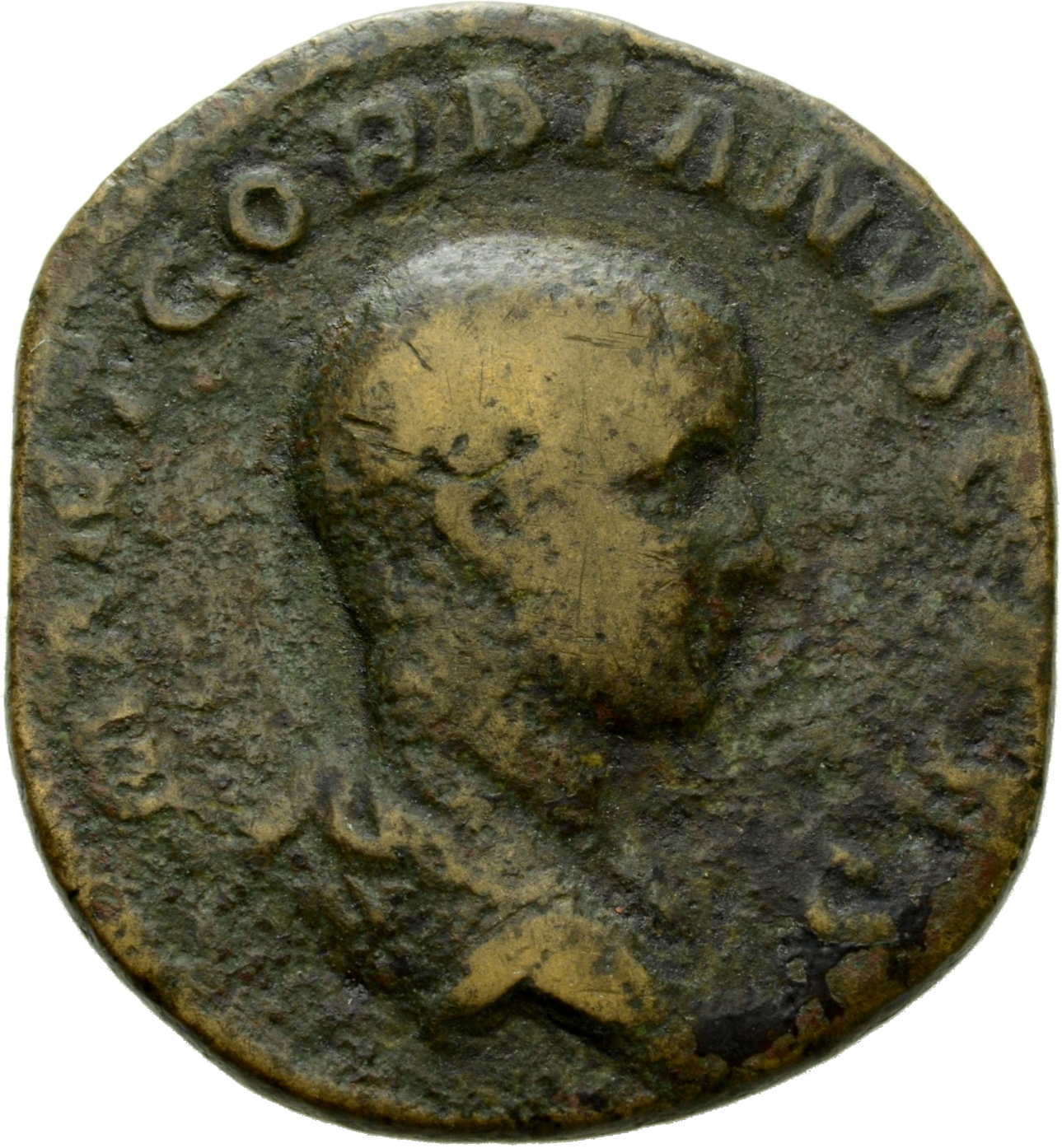 RIC IV Gordian III (Caesar) 3 Gordian III obverse, Bust of Gordian III, bare-headed, draped, right