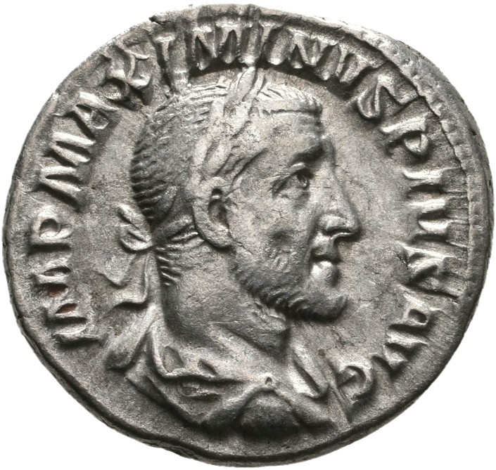 RIC IV Maximinus Thrax 10 Maximinus Thrax obverse, Bust of Maximinus I, laureate, draped, cuirassed, right