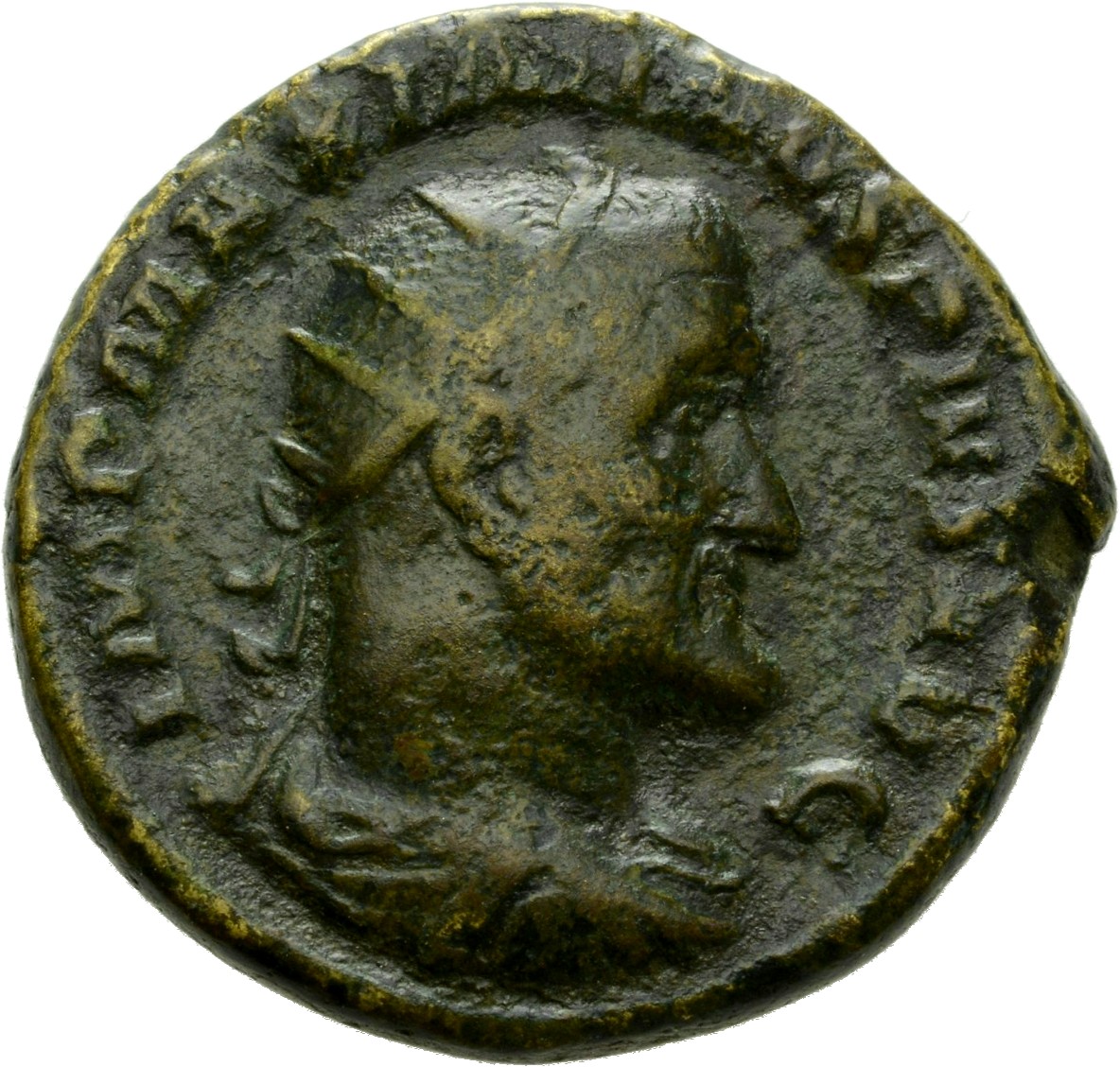 RIC IV Maximinus Thrax 103 Maximinus Thrax obverse, Bust of Maximinus I, radiate, draped, cuirassed, right