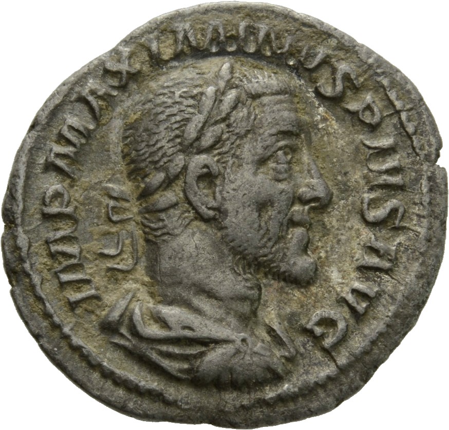 RIC IV Maximinus Thrax 13 (denarius) Maximinus Thrax obverse, Bust of Maximinus I, laureate, draped, cuirassed, right
