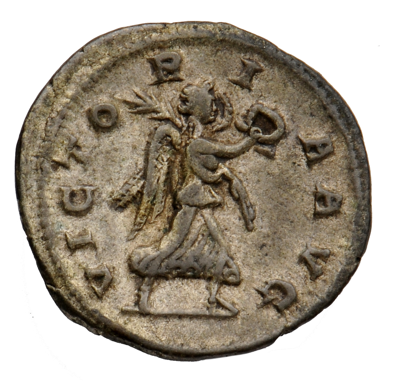 RIC IV Maximinus Thrax 16 (denarius) Maximinus Thrax reverse, Victory, winged, draped, advancing right, holding wreath in ...