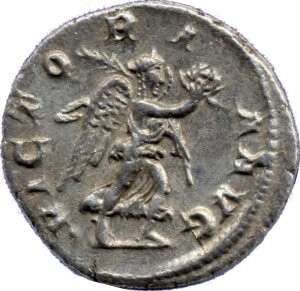 RIC IV Maximinus Thrax 16 (denarius) Maximinus Thrax reverse — Victory, winged, draped, advancing right, holding wreath in...