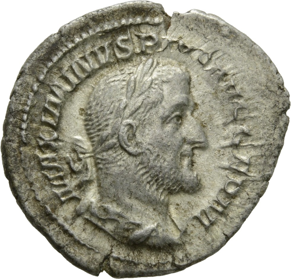 RIC IV Maximinus Thrax 18A Maximinus Thrax obverse, Bust of Maximinus I, laureate, draped, cuirassed, right