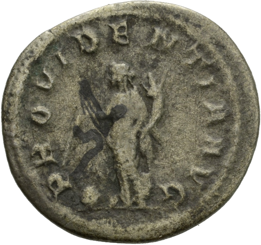 RIC IV Maximinus Thrax 20 Maximinus Thrax reverse, Providentia, draped, standing left, holding wand in right hand over glo...