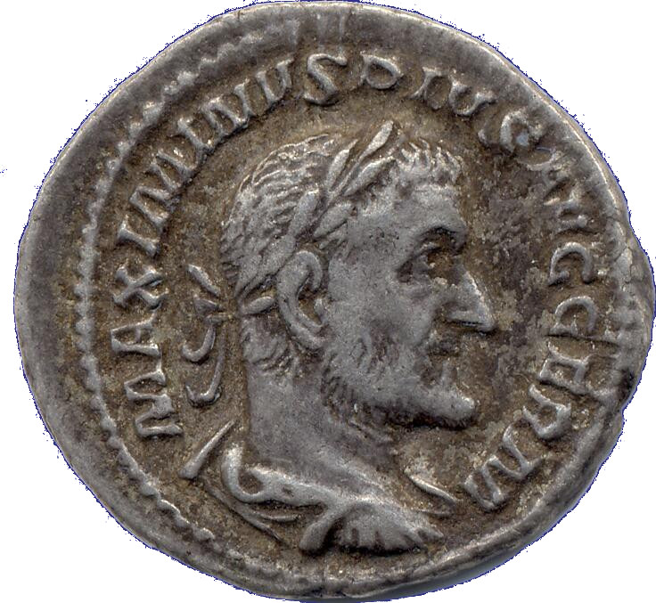 RIC IV Maximinus Thrax 20 Maximinus Thrax obverse — Bust of Maximinus I, laureate, draped, cuirassed, right