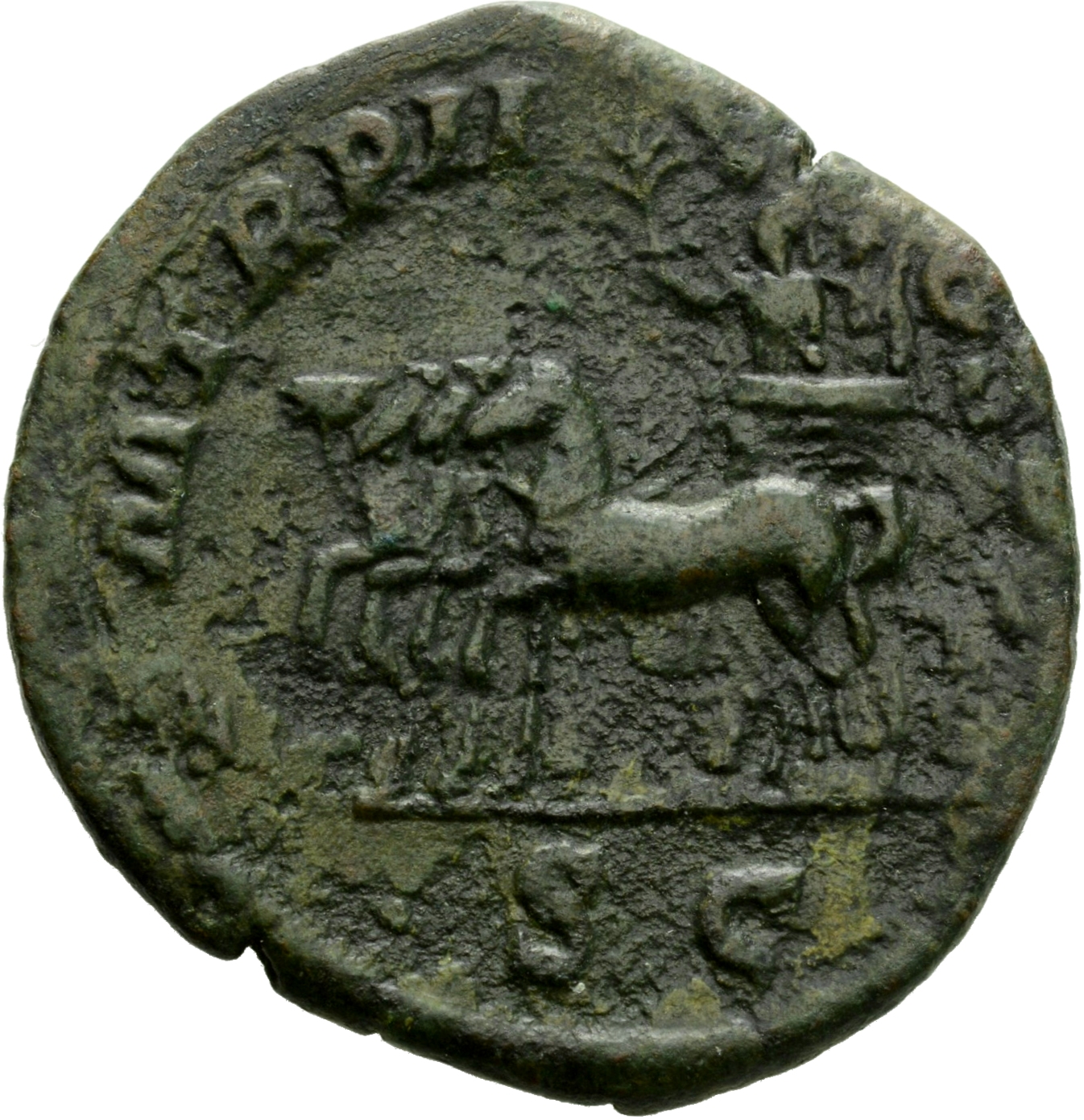 RIC IV Maximinus Thrax 27 Maximinus Thrax reverse, Maximinus Thrax, standing left in triumphal quadriga, holding branch in...