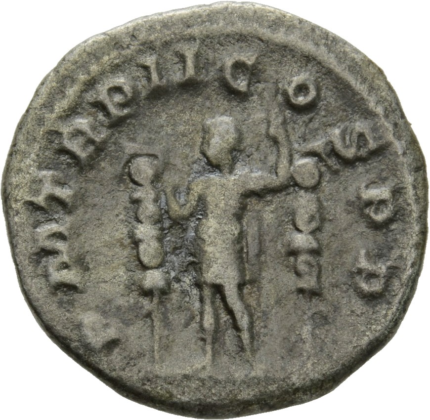RIC IV Maximinus Thrax 3 Maximinus Thrax reverse, Maximinus Thrax, in military attire, standing left between two standard,...