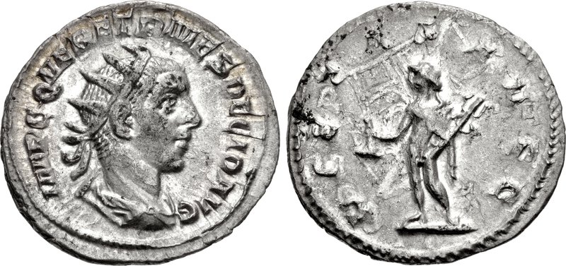RIC IV Maximinus Thrax 32 Maximinus Thrax reverse, Maximinus Thrax, in military attire, standing left between two standard...