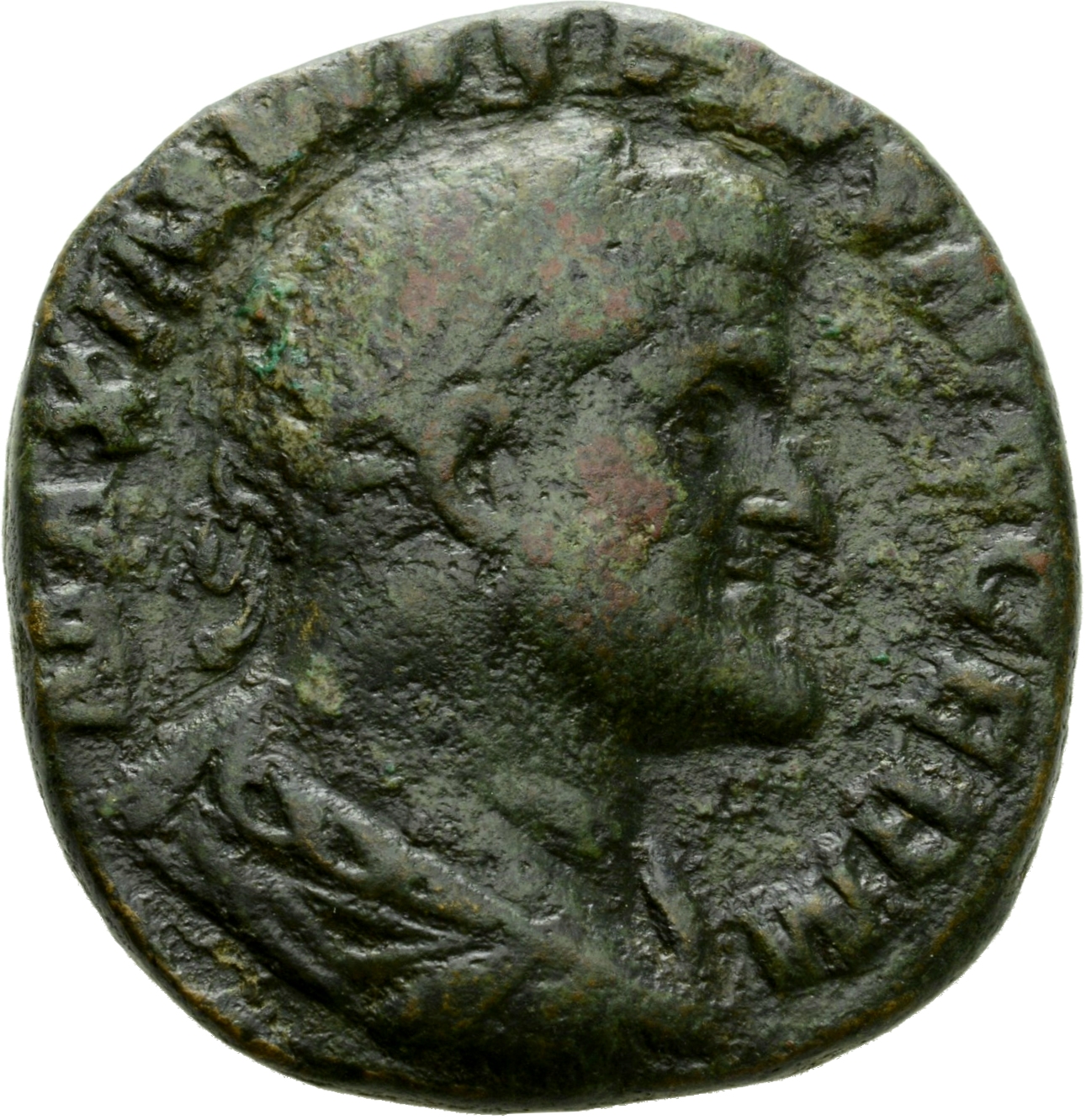RIC IV Maximinus Thrax 40 Maximinus Thrax obverse, Bust of Maximinus I, laureate, draped, cuirassed, right