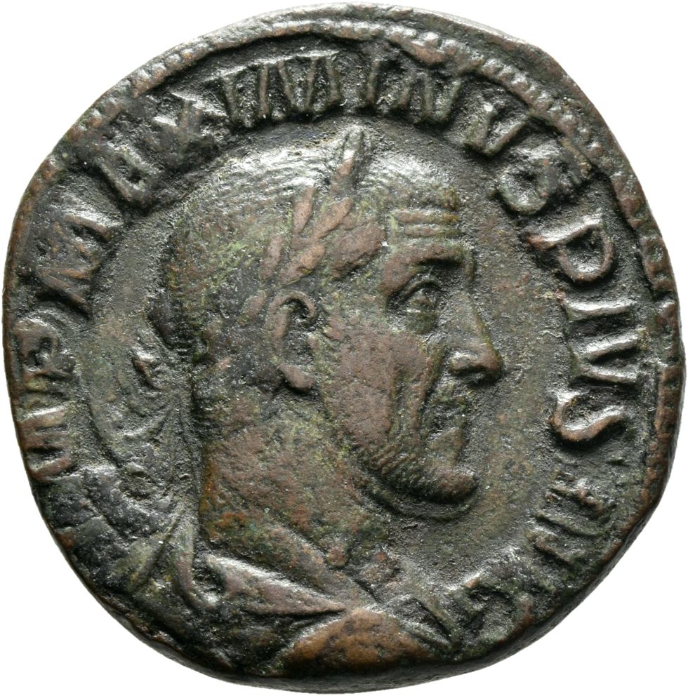 RIC IV Maximinus Thrax 61 Maximinus Thrax obverse — Bust of Maximinus I, laureate, draped, cuirassed, right