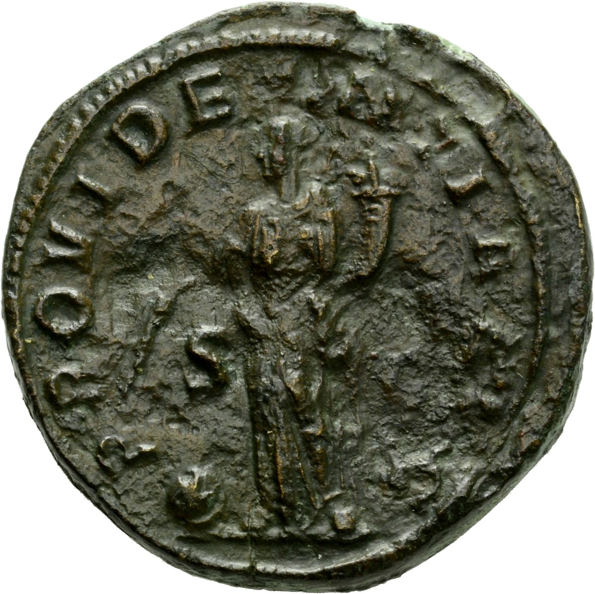 RIC IV Maximinus Thrax 62 Maximinus Thrax reverse, Providentia, draped, standing left, holding wand in right hand over glo...