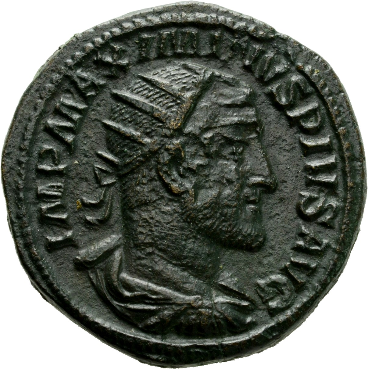 RIC IV Maximinus Thrax 62 Maximinus Thrax obverse, Bust of Maximinus I, radiate, draped, cuirassed, right