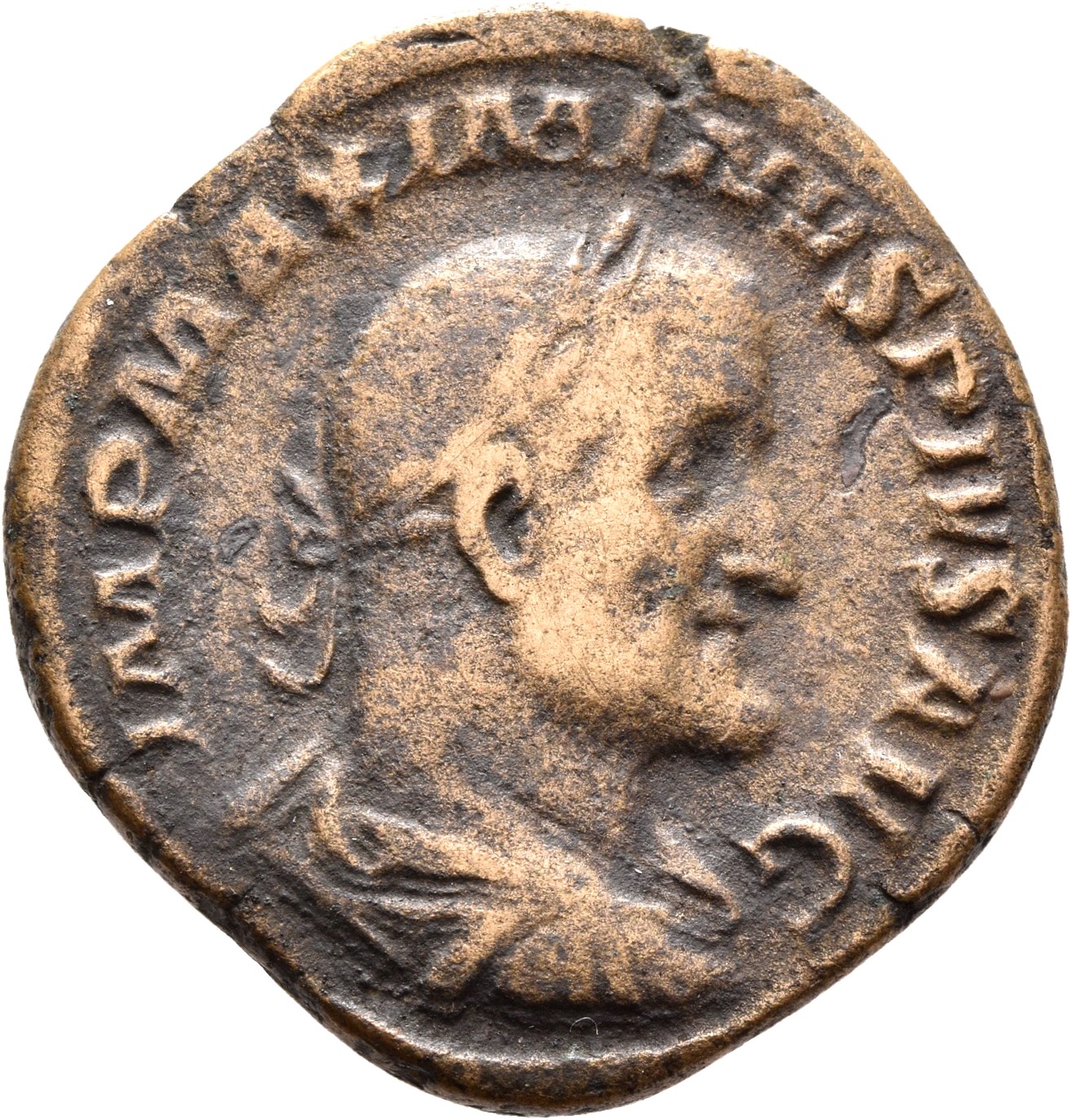 RIC IV Maximinus Thrax 64 Maximinus Thrax obverse — Bust of Maximinus I, laureate, draped, cuirassed, right