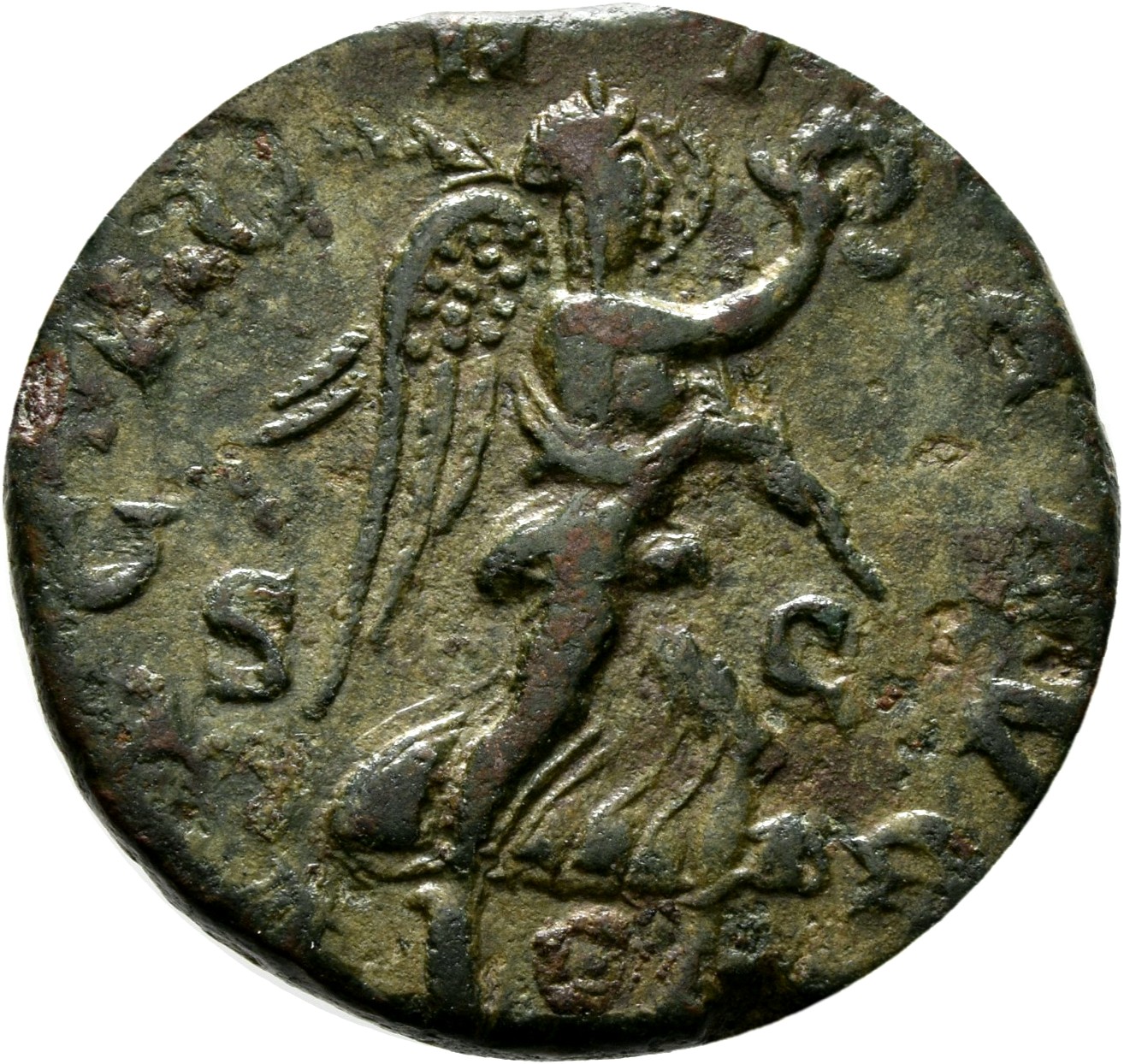RIC IV Maximinus Thrax 67 Maximinus Thrax reverse — Victory, winged, draped, advancing right, holding wreath in extended r...