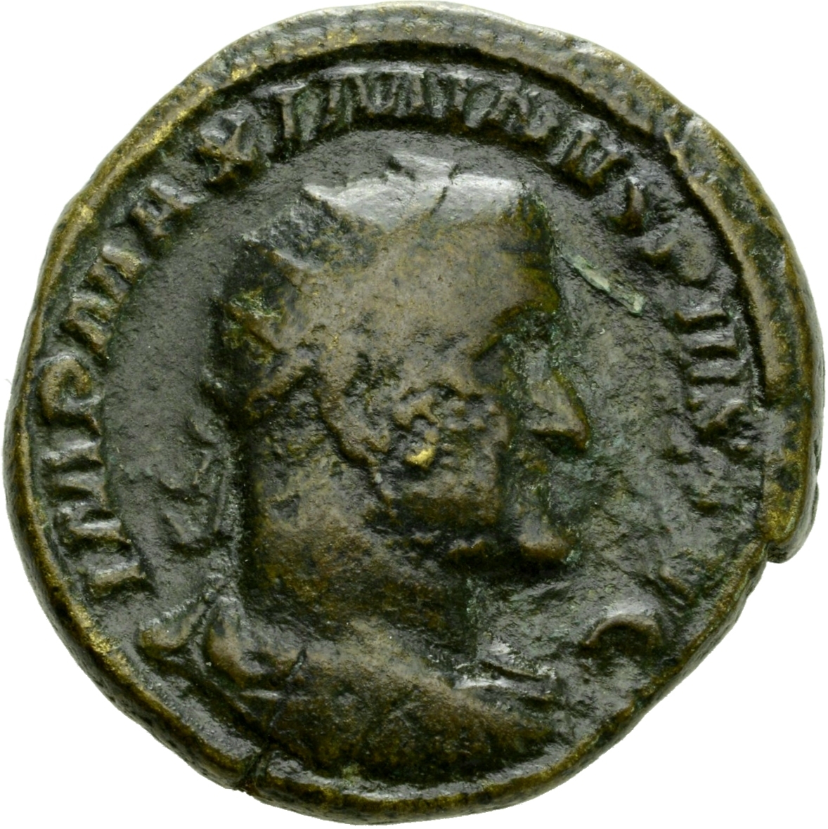 RIC IV Maximinus Thrax 71 Maximinus Thrax obverse, Bust of Maximinus I, radiate, draped, cuirassed, right