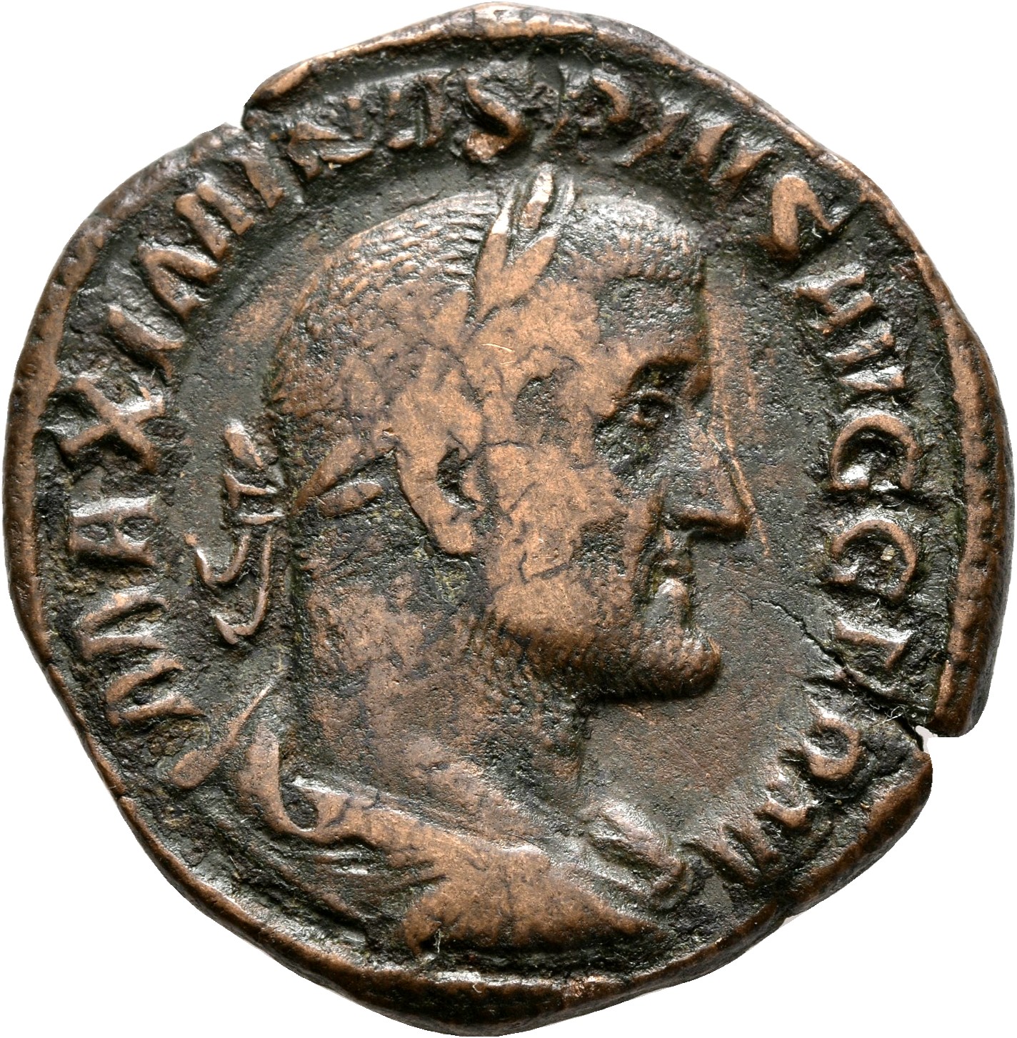 RIC IV Maximinus Thrax 78 Maximinus Thrax obverse — Bust of Maximinus I, laureate, draped, cuirassed, right