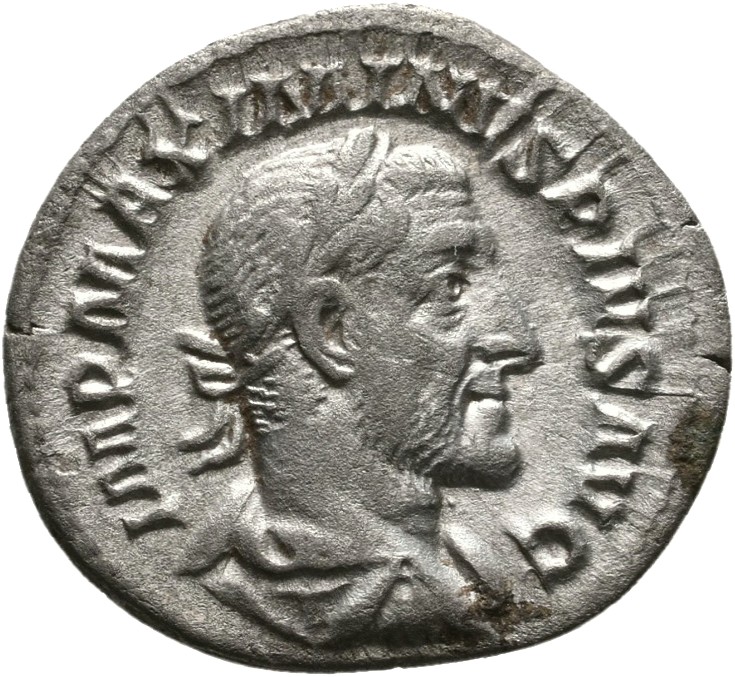RIC IV Maximinus Thrax 7A (denarius) Maximinus Thrax obverse, Bust of Maximinus I, laureate, draped, cuirassed, right