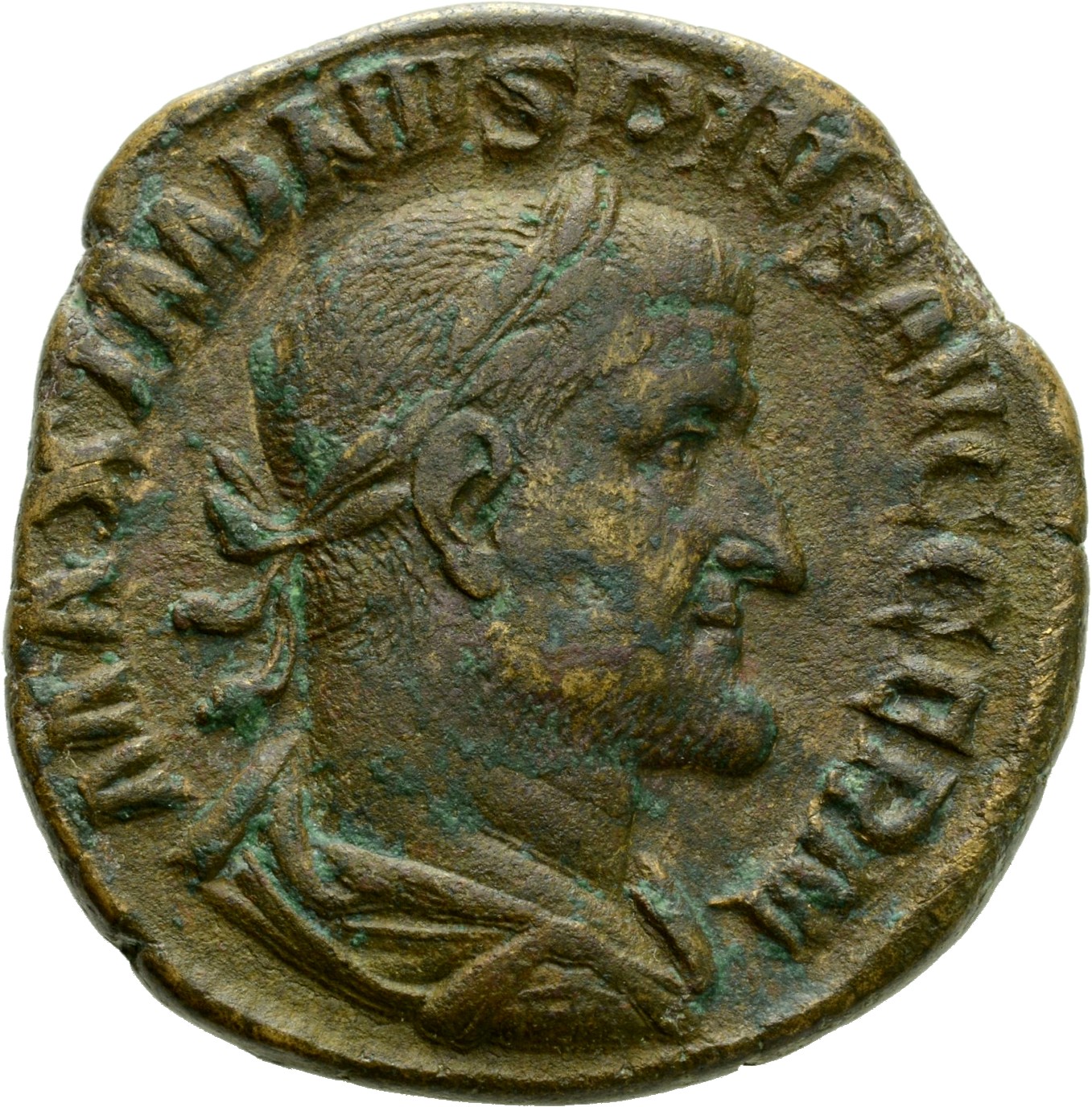 RIC IV Maximinus Thrax 81 Maximinus Thrax obverse, Bust of Maximinus I, laureate, draped, cuirassed, right