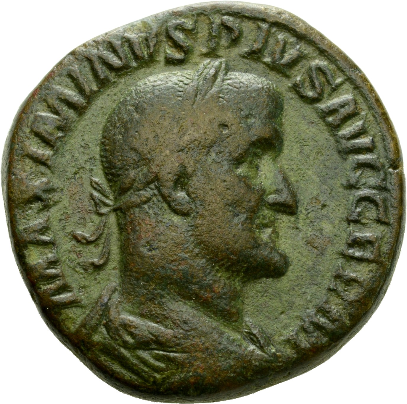 RIC IV Maximinus Thrax 85 Maximinus Thrax obverse, Bust of Maximinus I, laureate, draped, cuirassed, right