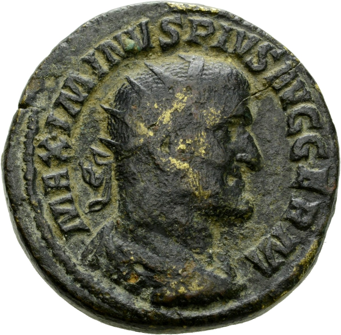 RIC IV Maximinus Thrax 86 Maximinus Thrax obverse, Bust of Maximinus I, radiate, draped, cuirassed, right