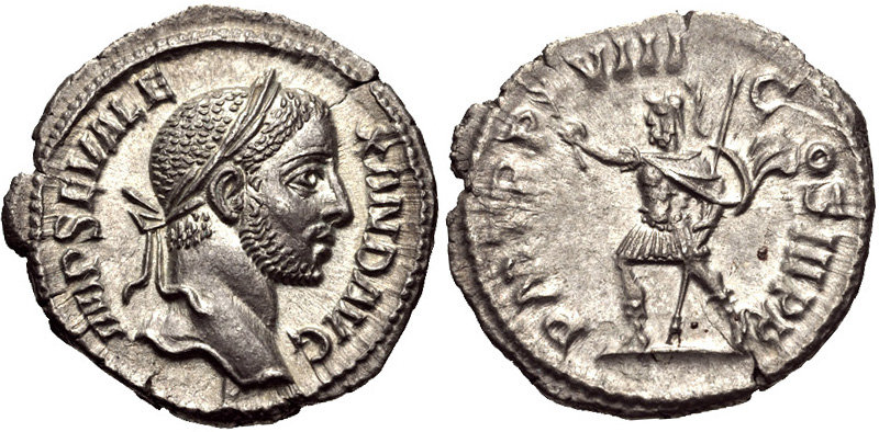 RIC IV Maximinus Thrax 92 Maximinus Thrax obverse, Bust of Maximinus I, laureate, draped, cuirassed, right