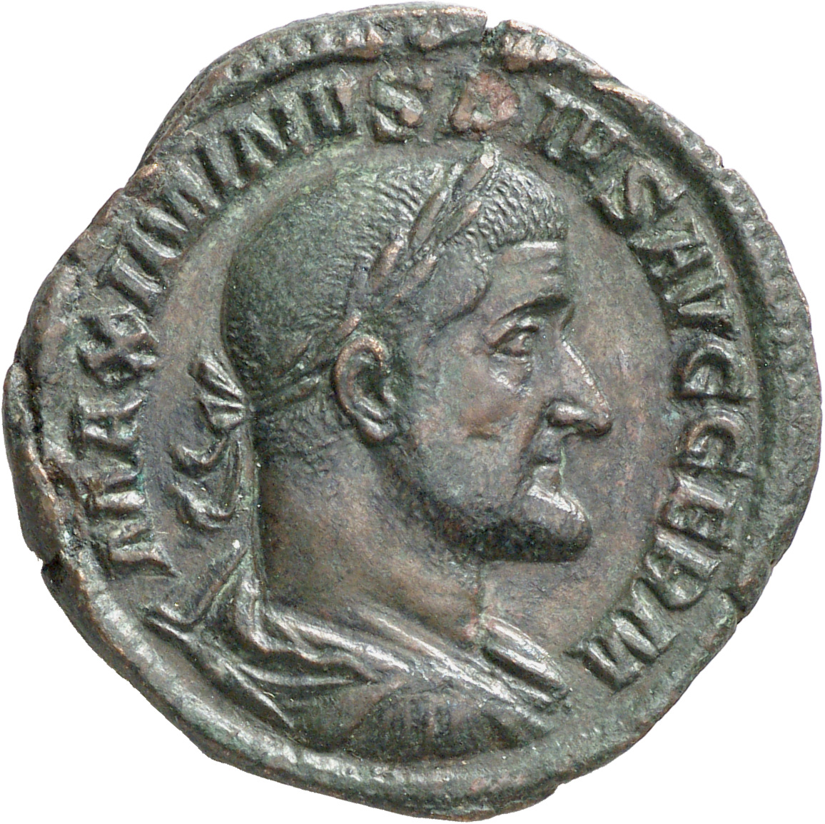 RIC IV Maximinus Thrax 93 Maximinus Thrax obverse, Bust of Maximinus I, laureate, draped, cuirassed, right