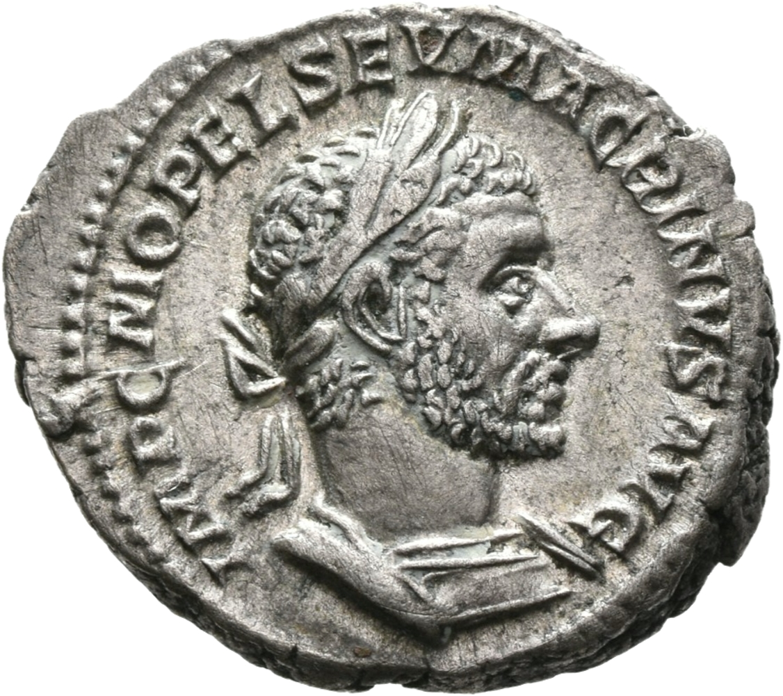 RIC IV Macrinus 1 Macrinus obverse — Bust of Macrinus, laureate, cropped bearded, cuirassed, right