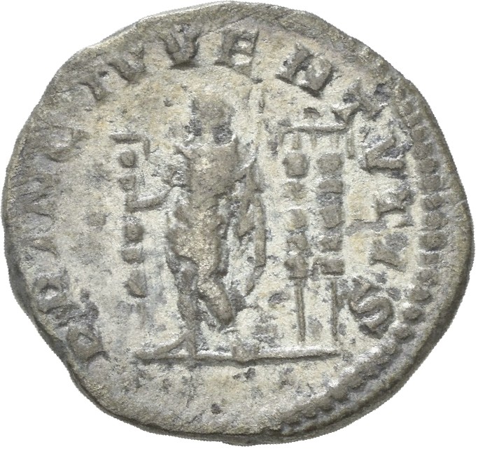 RIC IV Macrinus 105 Diadumenian reverse, Diadumenian, standing front, head left, holding standard in right hand and sceptr...