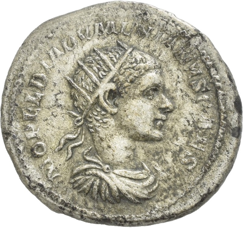 RIC IV Macrinus 106d Diadumenian obverse, Bust of Diadumenian, radiate, draped, cuirassed, right