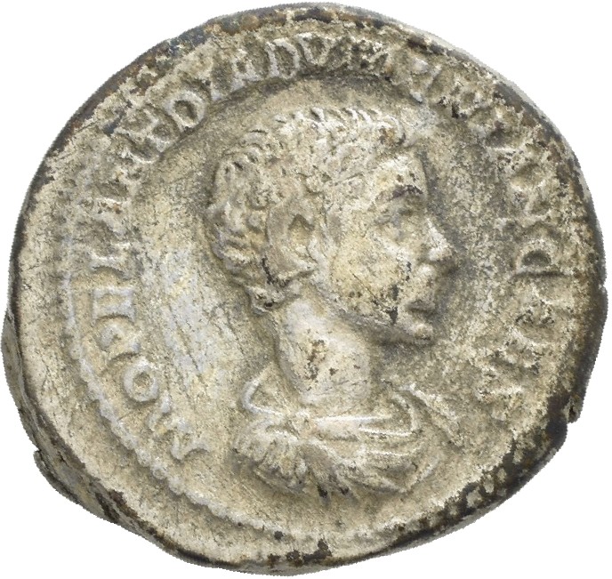 RIC IV Macrinus 108 Diadumenian obverse, Bust of Diadumenian, bare-headed, draped, cuirassed, right