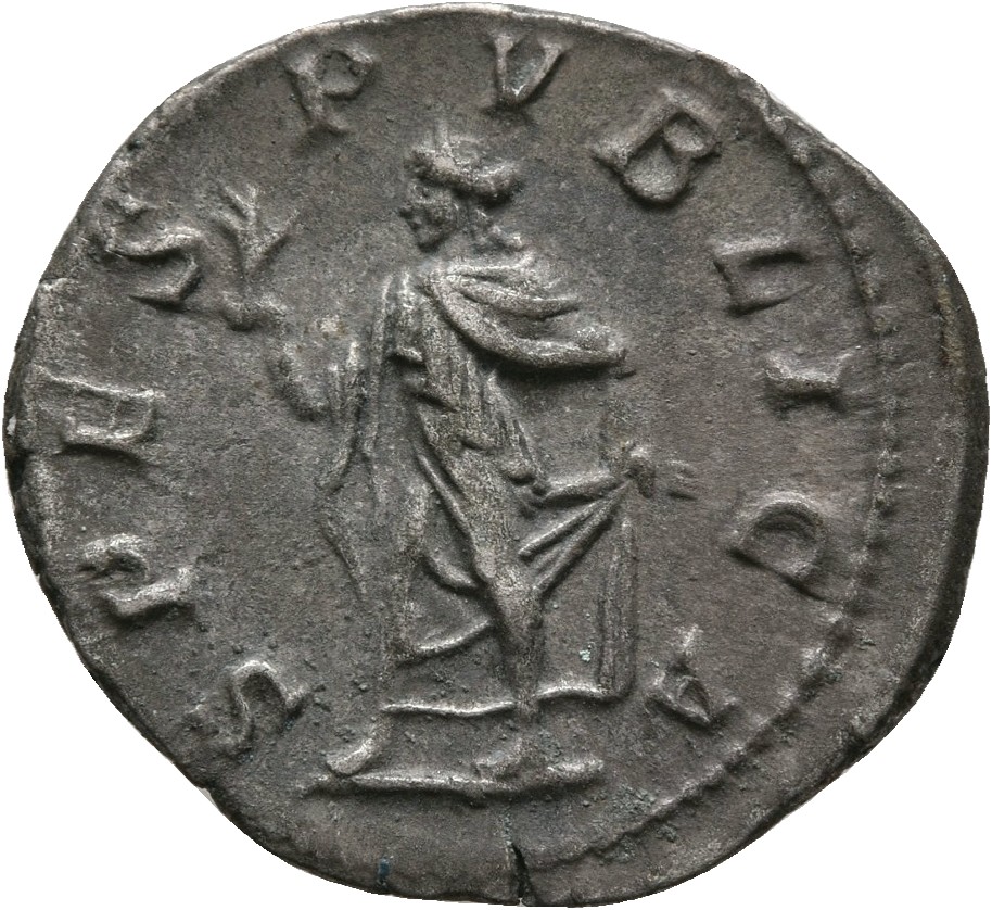 RIC IV Macrinus 116b Diadumenian reverse, Spes, draped, walking left, holding flower in right hand and raising her skirt w...