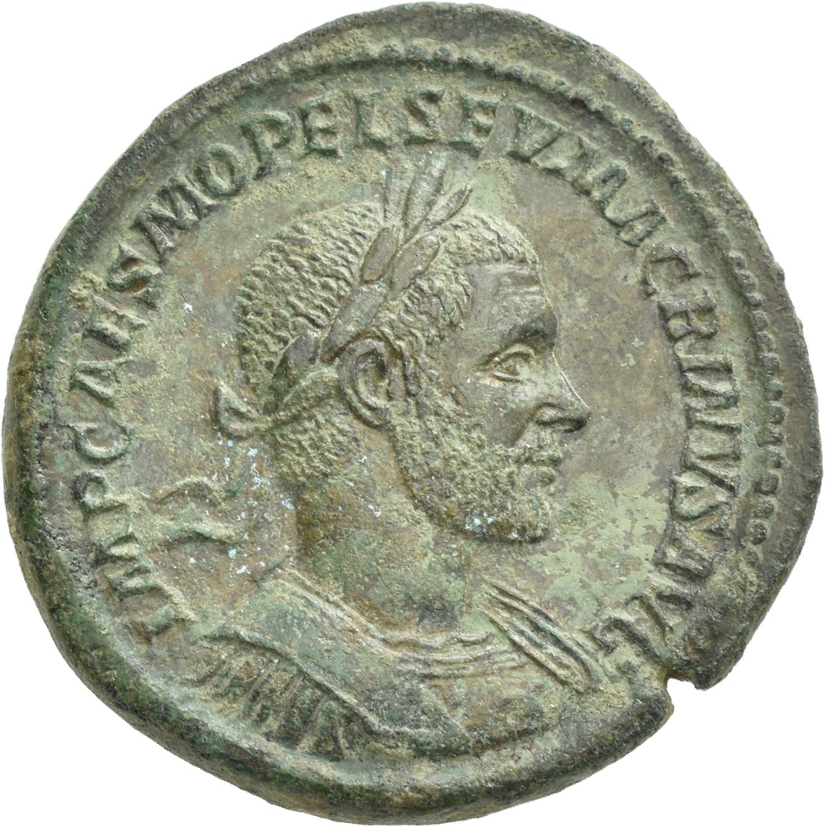 RIC IV Macrinus 121 Macrinus obverse, Bust of Macrinus, laureate, cuirassed, right