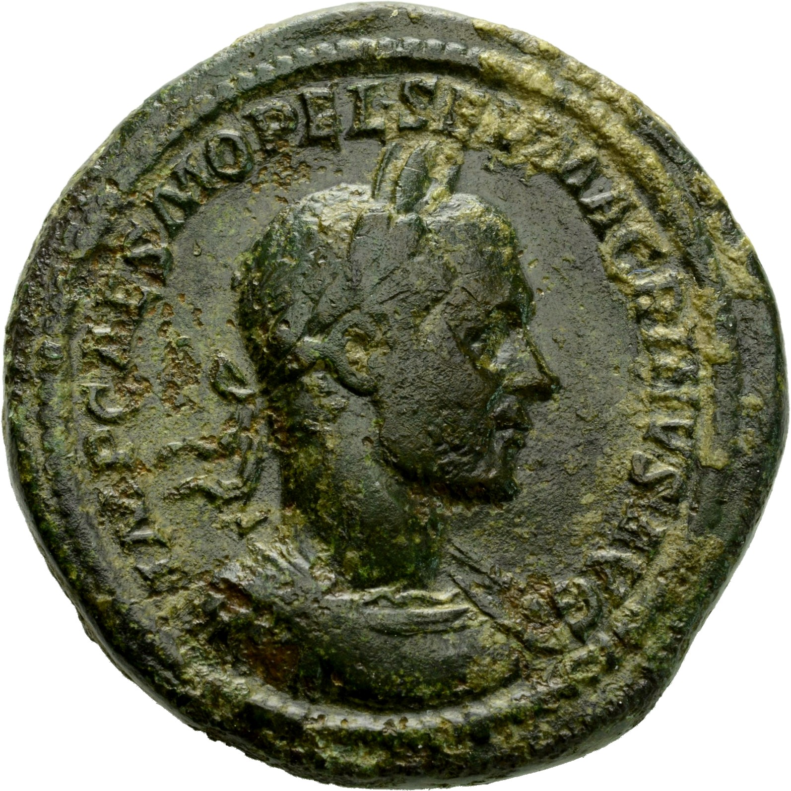 RIC IV Macrinus 125 Macrinus obverse, Bust of Macrinus, laureate, cuirassed, right