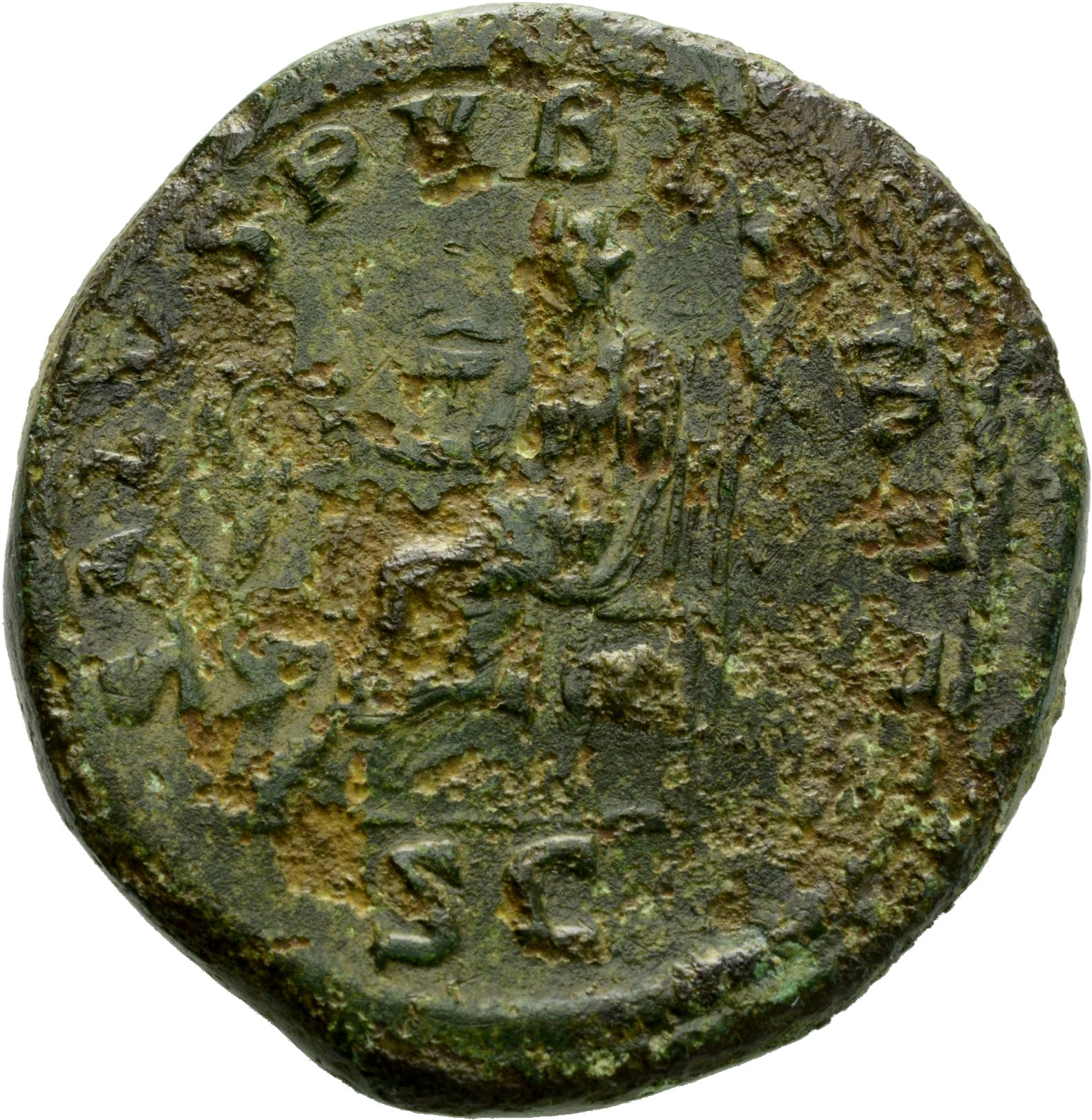 RIC IV Macrinus 125 Macrinus reverse, Salus, draped, seated left on low seat, feeding out of patera in right hand snake co...