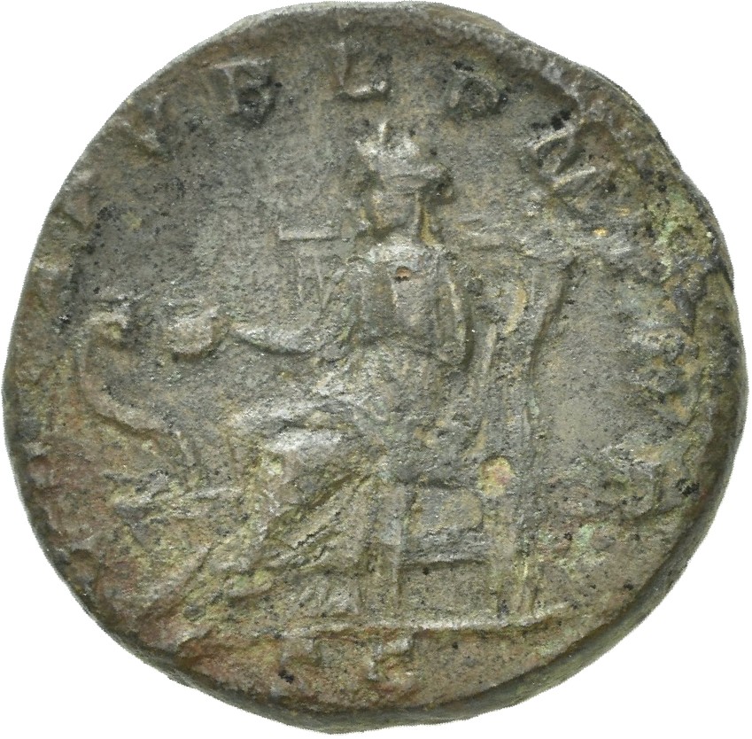 RIC IV Macrinus 130 Macrinus reverse, Salus, draped, seated left on low seat, feeding out of patera in right hand snake co...