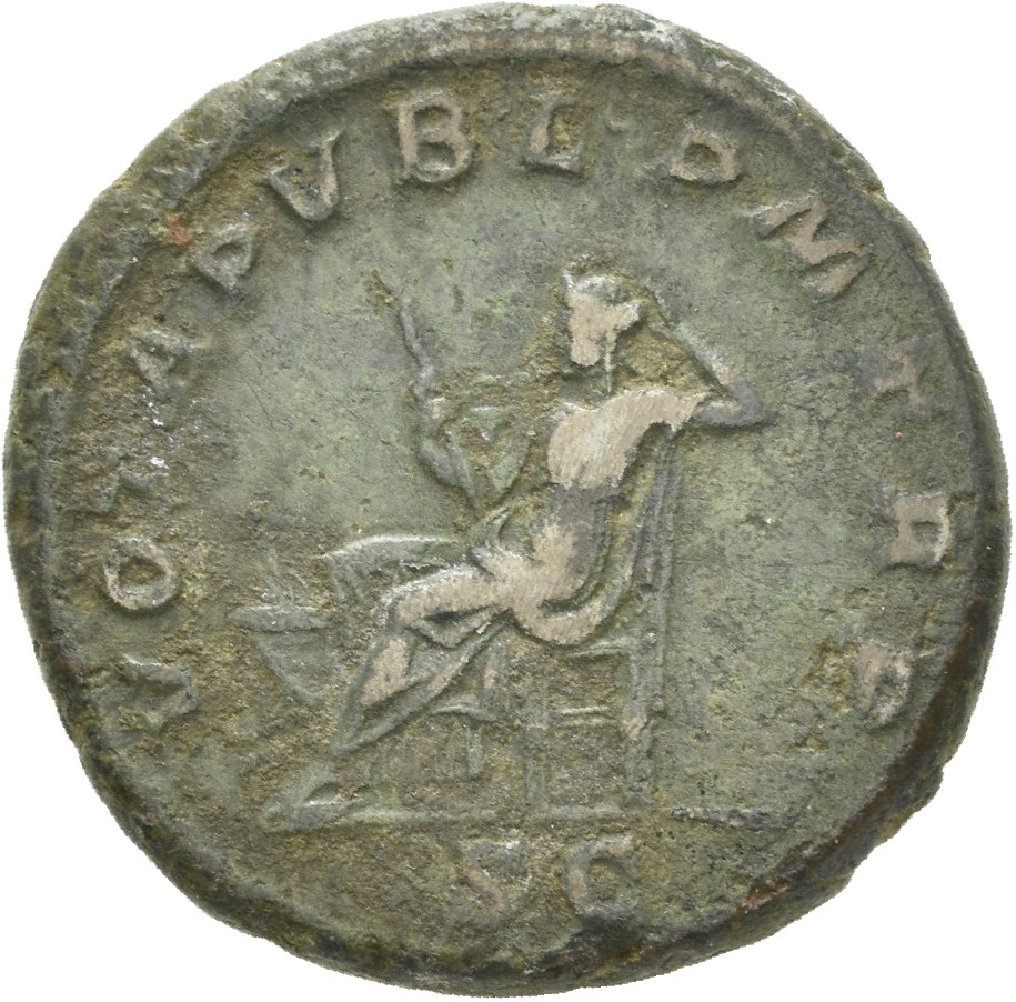 RIC IV Macrinus 133 Macrinus reverse, Securitas, draped, seated left, holding sceptre in right hand and supporting her hea...