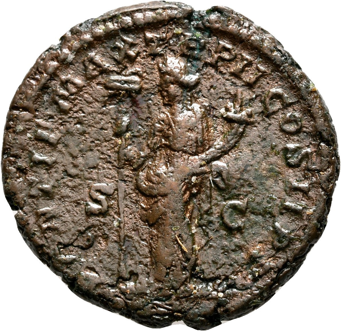 RIC IV Macrinus 156 Macrinus reverse, Felicitas, draped, standing left, holding long caduceus in right hand and cornucopia...
