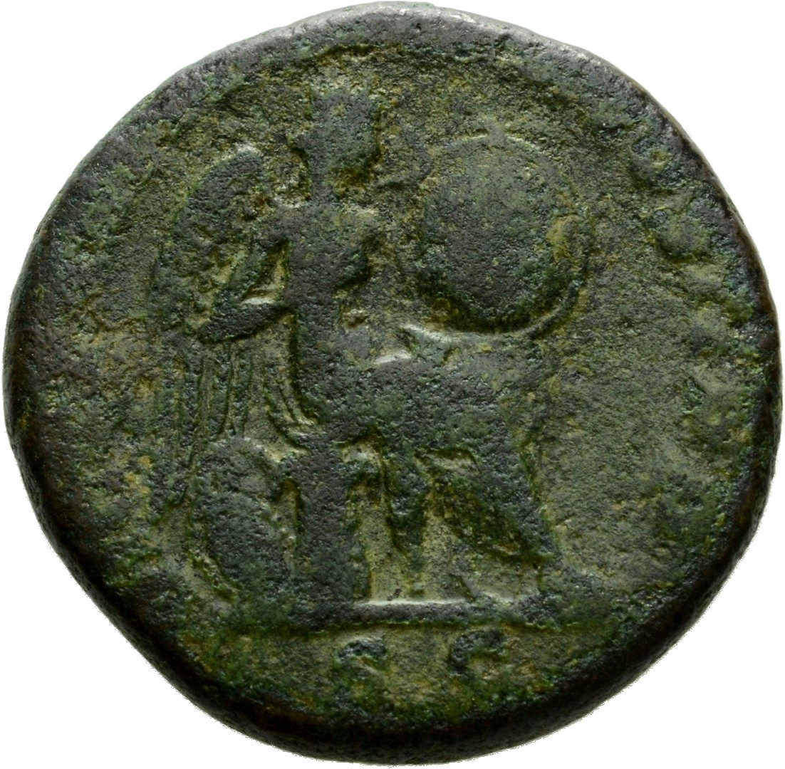 RIC IV Macrinus 166c Macrinus reverse, Victory, winged, draped, seated right no cuirass, about to inscribe shield which re...