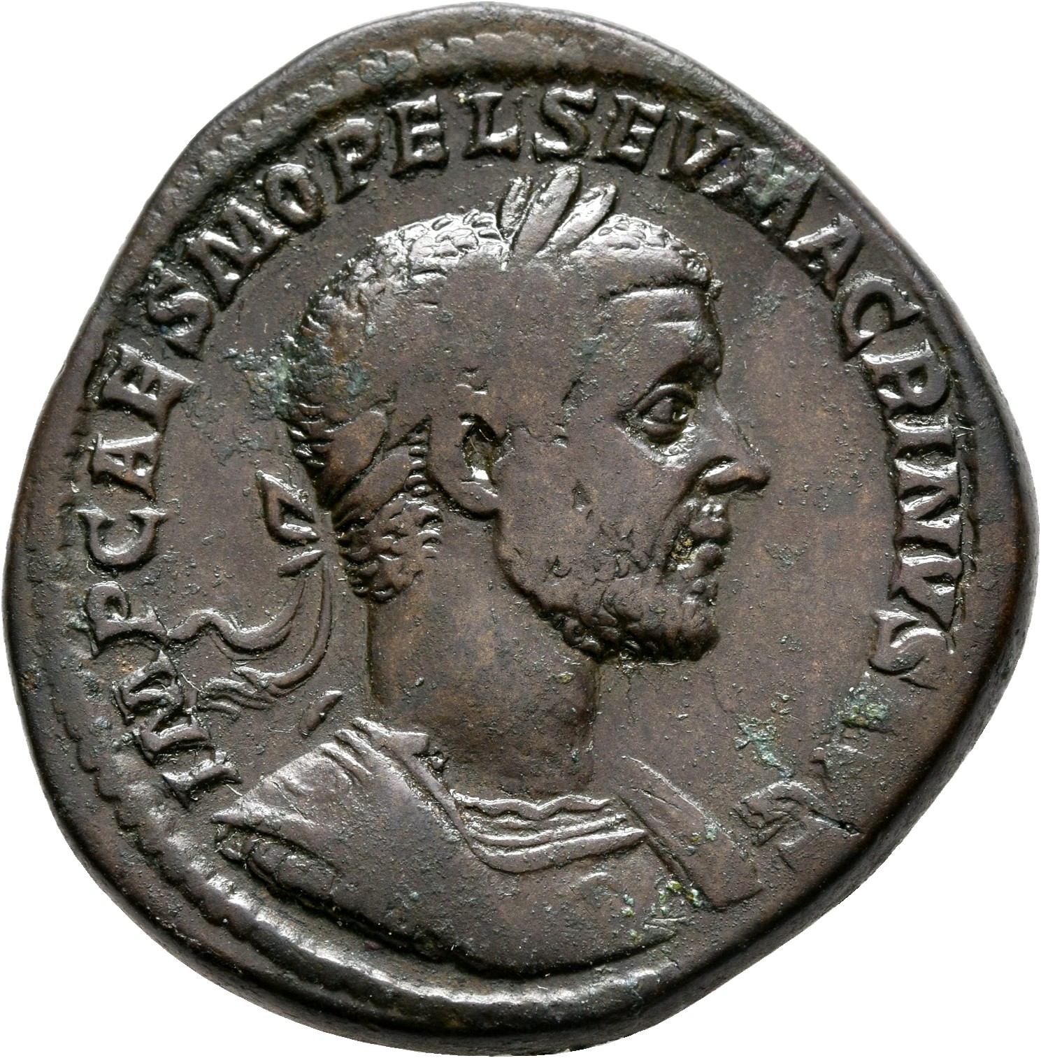RIC IV Macrinus 169 Macrinus obverse, Bust of Macrinus, laureate, cuirassed, right