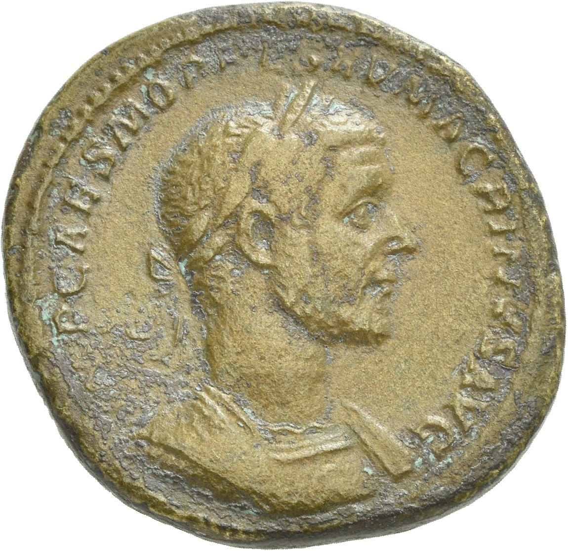 RIC IV Macrinus 169 Macrinus obverse — Bust of Macrinus, laureate, cuirassed, right